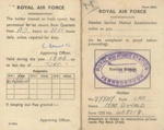 R.A.F. form 295a - leave card - "R.A.F. Farnborough" - L.A.C. MacDonald - valid during 1945; 38024 R.A.F. form 295a - leave card - "R.A.F. Farnborough" - L.A.C. MacDonald - valid during 1945; 38024