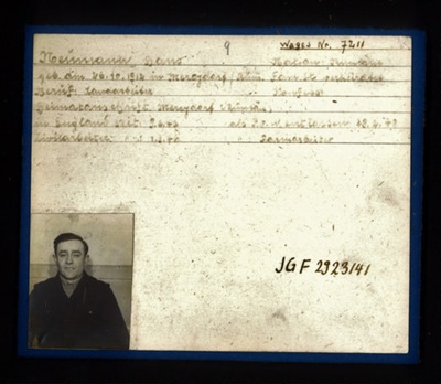 German P.O.W. record card - Hans Neumann - Rumanian - Dob 26/10/1912; 6617