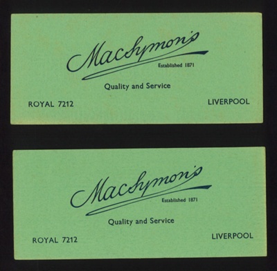 Advertisement - blotting papers (7) - ""Macsymon's" - quality and service - Royal 7212 Liverpool; 6029 Advertisement - blotting papers (7) - ""Macsymon's" - quality and service - Royal 7212 Liverpool; 6029