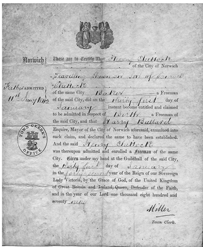 Norwich freeman certificate; 1842; LESLS446.1 | eHive