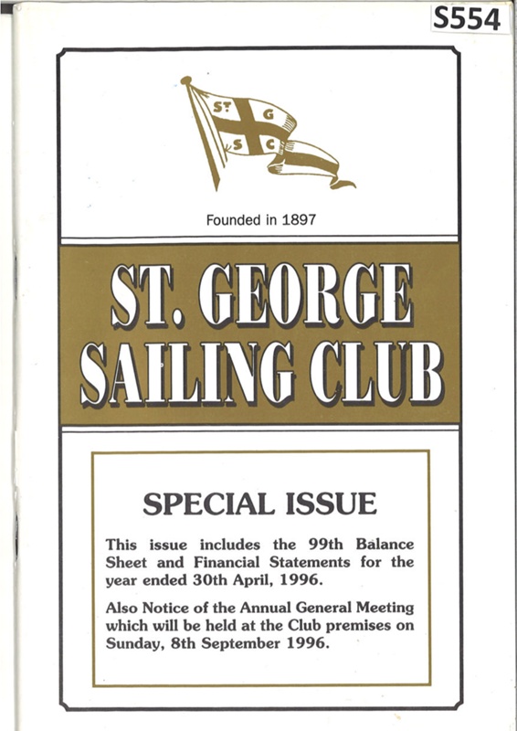 St George Sailing Club Annual Report April 1996; S554 | EHive