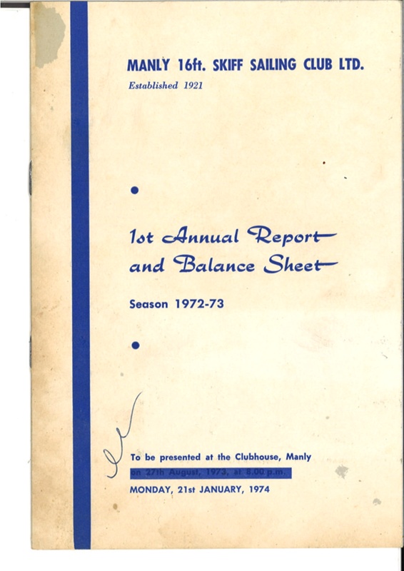 Manly 16ft Skiff Sailing Club 1st Annual Report And Balance Sheet ...