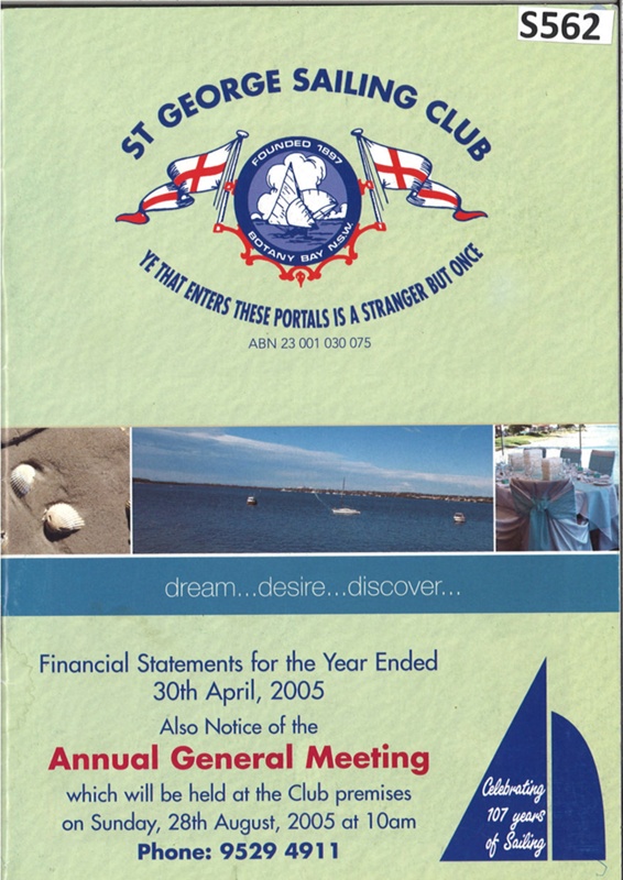 St George Sailing Club Annual Report April 2005; S562 | EHive