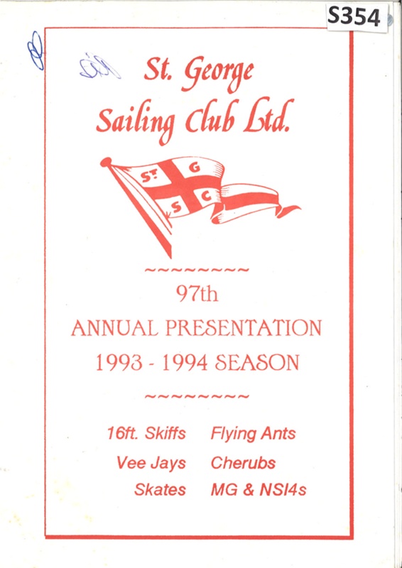 St George Sailing Club 97th Presentation Of Trophies 1994; S354 | EHive