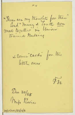 Letter from Florence Nightingale to Miss Pirrie, 30 Dec 1885; Florence Nightingale; 30/12/1885; H01/ST/NC/01/007/85/15