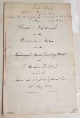 Letter from Florence Nightingale to the Probationer Nurses at St Thomas' Hospital, 23rd May 1883; Florence Nightingale; 23 May 1883; 0809.01