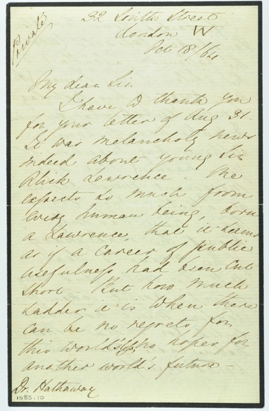 Letter from Florence Nightingale to Dr. Charles Hathaway, 18 October ...