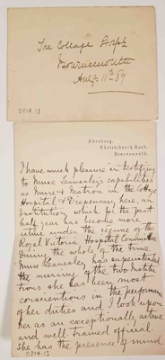 Testimonial for Nurse Leavesley by Fred Gardner.; Fred Gardner; September 1889; 0814.13