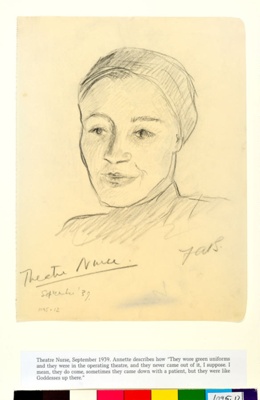 Drawing by Annette Garfitt, "Theatre Nurse"; Annette Garfitt nee Bowen; 09/1939; 1095.12