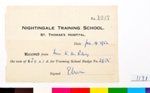 Nightingale Training School Receipt; St. Thomas's Hospital; 1954; 1191