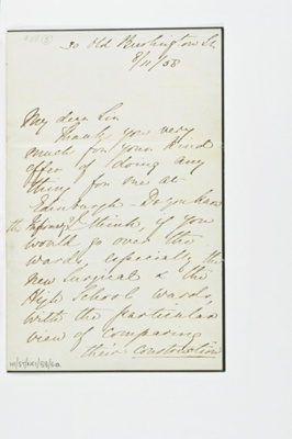 Letter from Florence Nightingale to R.G. Whitfield, 8 Nov 1858; Florence Nightingale; 08/11/1858; H01/ST/NC/01/001/58/06