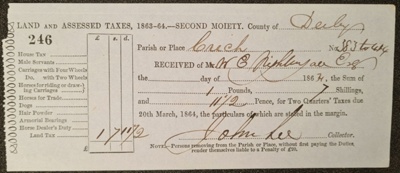 Land and assessed taxes receipt; 1864; 1073.32 | eHive