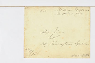 Letter from Florence Nightingale to ‘dearest friend’ [Mary Jones, Supt., 39 Kensington Square], 22 Dec 1876; Florence Nightingale; 22/12/1876; H01/ST/NC/01/005/76/03