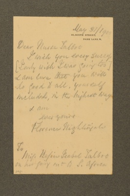 Letter from Florence Nightingale to Bessie Isabel Talbot, 31 May 1900; Florence Nightingale; 31/05/1900; 0981 Letter from Florence Nightingale to Bessie Isabel Talbot, 31 May 1900; Florence Nightingale; 31/05/1900; 0981