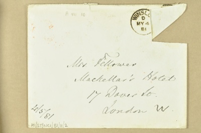 Letter from Florence Nightingale to Mrs Fellowes, Mackellar's Hotel, 4 May 1881; Florence Nightingale; 04/05/1881; H01/ST/NC/01/005/81/11