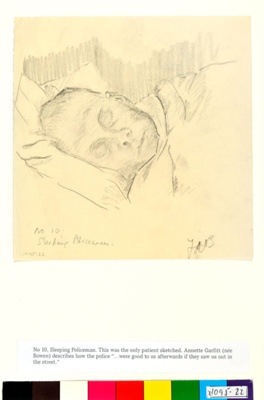 Drawing by Annette Garfitt, "No 10 Sleeping Policeman"; Annette Garfitt nee Bowen; 1939; 1095.22