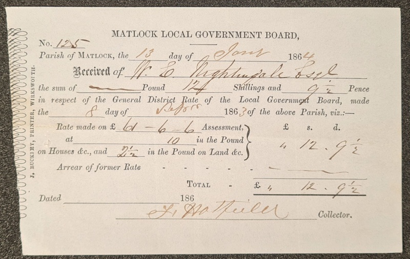 Lea Hurst receipt; Matlock Local Government Board; 1864; 1073.05 | eHive