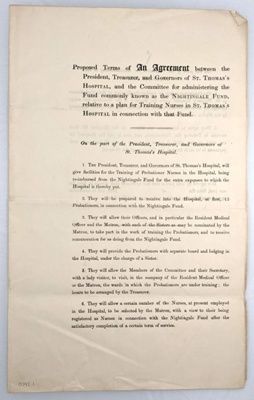 Agreement between St. Thomas's Hospital and the Nightingale Fund; St. Thomas's Hospital; 1860; 0792.01 Agreement between St. Thomas's Hospital and the Nightingale Fund; St. Thomas's Hospital; 1860; 0792.01