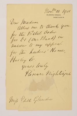 Letter from Florence Nightingale to Miss Edith Glandie, 18 November 1901; Florence Nightingale; 18/11/1901; 0545 Letter from Florence Nightingale to Miss Edith Glandie, 18 November 1901; Florence Nightingale; 18/11/1901; 0545