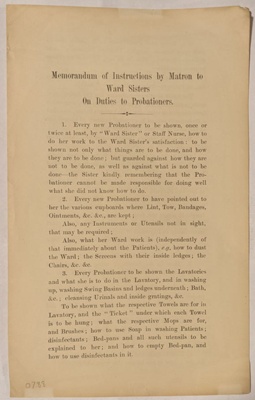 Memorandum of Instructions by Matron to Ward Sisters; St. Thomas's Hospital; 1879; 0788