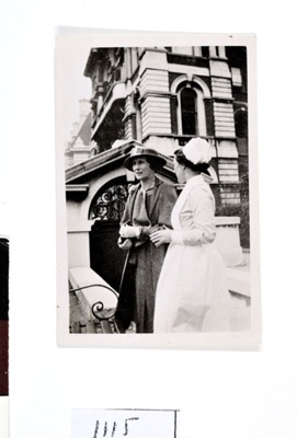 Annette Garfitt (nee Bowen) and another lady outside St Thomas' Hospital.; 1900s; 1115