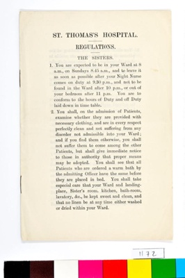 St. Thomas's Hospital Regulations for The Sisters; St. Thomas's Hospital; 1172