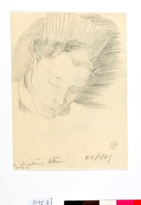 Drawing by Annette Garfitt, "[Pedd]ie Writing Letter"; Annette Garfitt nee Bowen; 22/06/1939; 1095.02