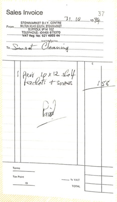 Diw Invoice Stowmarket D.I.Y Centre Sales Invoice ; 1994; SMKLHG245_033 | eHive