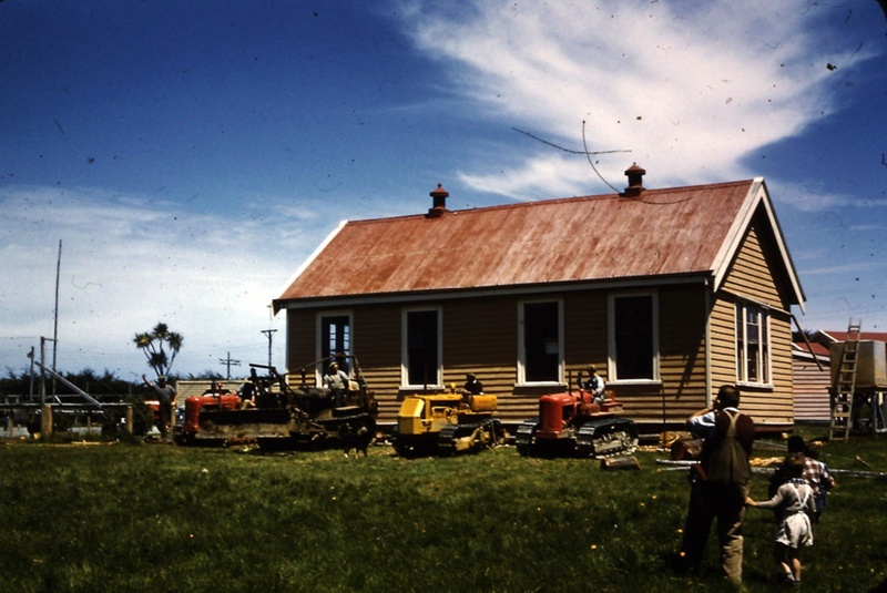 Papatotara & District History - Old Papatotara School moved for new build, 1957