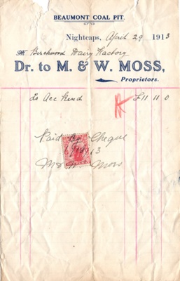 Birchwood District, Business History - Birchwood Dairy Factory purchase off Moss Bros, at their Beaumont Coal Pit, Nightcaps image item