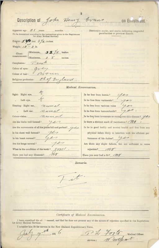 Description Of John Henry Evans KWC D 603 On EHive