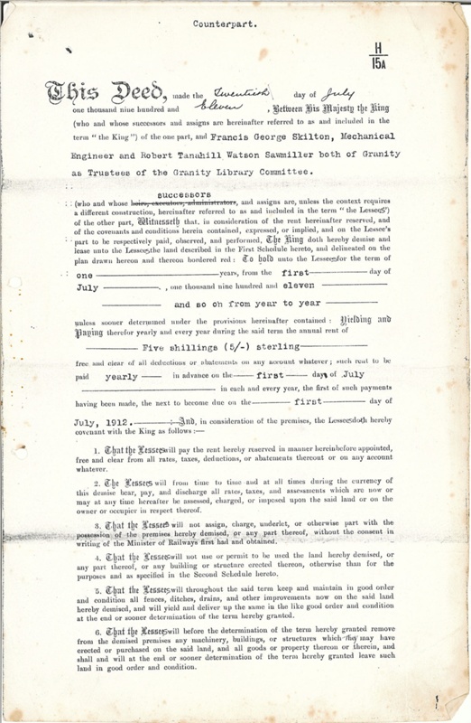 Object Deed Granity Library Deed Page 1; KWC-I-1653 | eHive