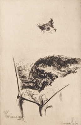 Dog Asleep on a Chair - Puff; Haden, Francis Seymour; BIKGM.194