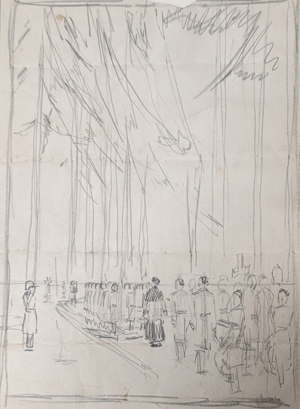 Rough Sketch of Group of Military Personnel; Burke, Thomas; 1941-1945; BIKGM.7343.32