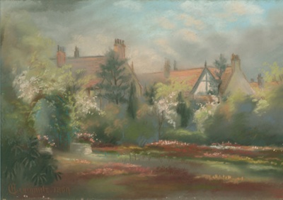 Wallflowers and Cherry Blossom in Earlston Gardens 1909; Craigmile, Mrs W; 1909; BIKGM.W111