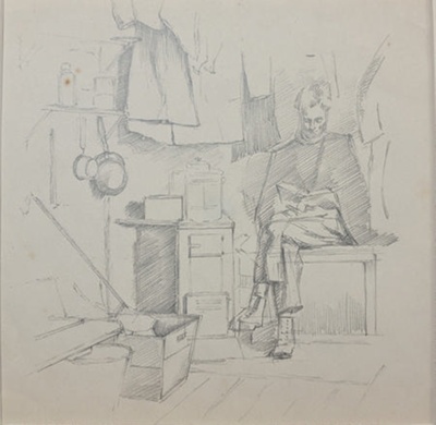 Seated Man in Camp Kitchen; Burke, Thomas; 1941-1945; BIKGM.7343.68