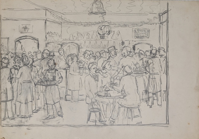 Sketch of Bar Interior ; Burke, Thomas; BIKGM.7343.10