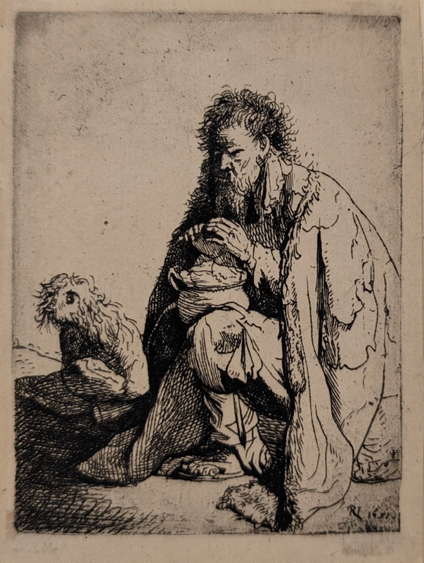 Seated Beggar and His Dog; Rembrandt, van Rijn (1606-1669) (reproduction of); BIKGM.9164