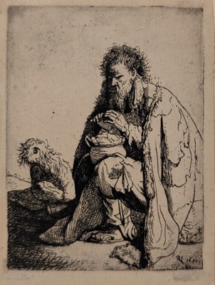 Seated Beggar and His Dog; Rembrandt, van Rijn (1606-1669) (reproduction of); BIKGM.9164