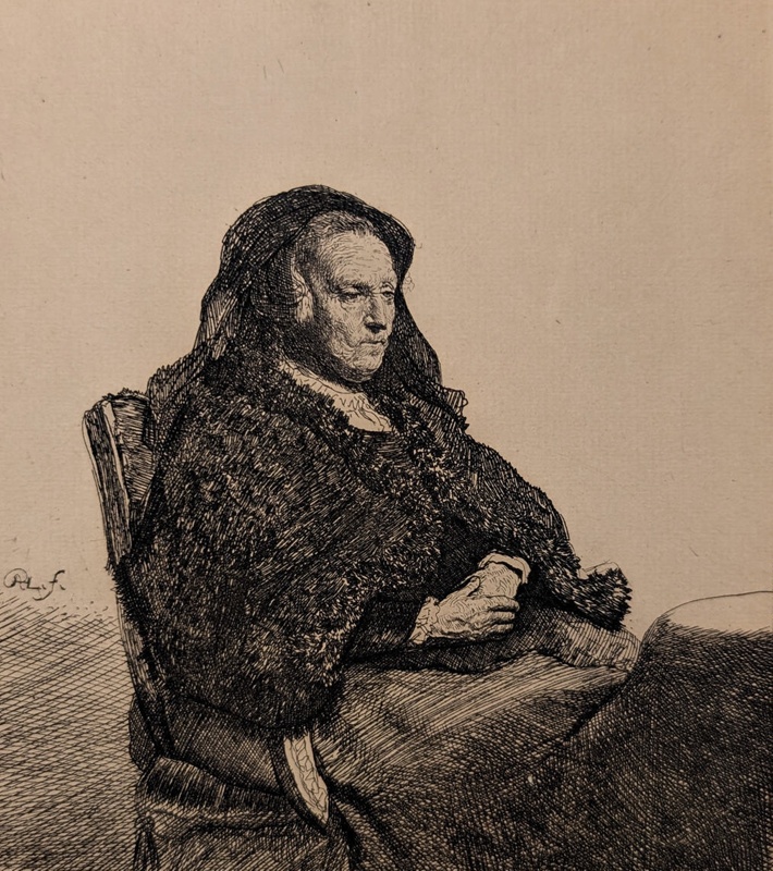 The Artist's Mother, Seated at a Table, Looking Right; Rembrandt, van Rijn (1606-1669) (reproduction of); BIKGM.9145