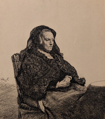 The Artist's Mother, Seated at a Table, Looking Right; Rembrandt, van Rijn (1606-1669) (reproduction of); BIKGM.9145