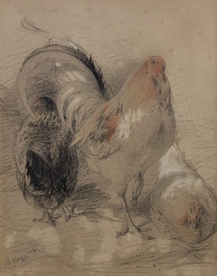 Poultry (Cock & Two Hens); Huggins, William (1820-1884); BIKGM.693
