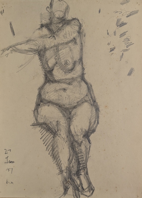 Seated Female Nude; Horsfield, Nicholas (1917-2005); 1947; BIKGM.8993
