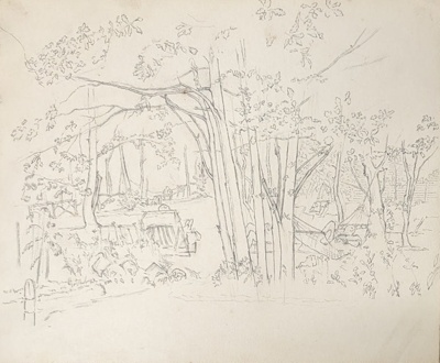 Sketch of Forest and Man in Hammock; Burke, Thomas; BIKGM.7343.36