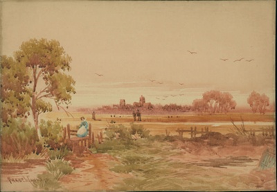 View across the fields to Parish Church, Wallasey 1910; Waugh, Frederick; BIKGM.W122