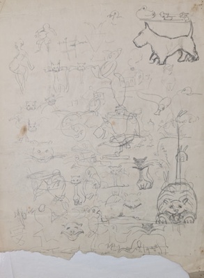 Rough Sketches of Cats, Ducks, a Carousel, and Dogs ; Burke, Thomas; BIKGM.7343.6