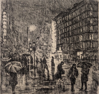 Rainy Evening in Piccadilly; Blaker, Michael (1928-2018); pre-1987; BIKGM.9298