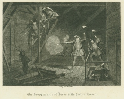 The disappearance of Herne in the Curfew Tower; Cruikshank, George; BIKGM.1952ac