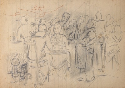 Sketch of Military Personnel in Bar; Burke, Thomas; BIKGM.7343.35