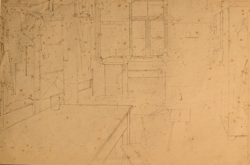 Sketch of Workroom Interior; Burke, Thomas; 1941-1945; BIKGM.7343.40